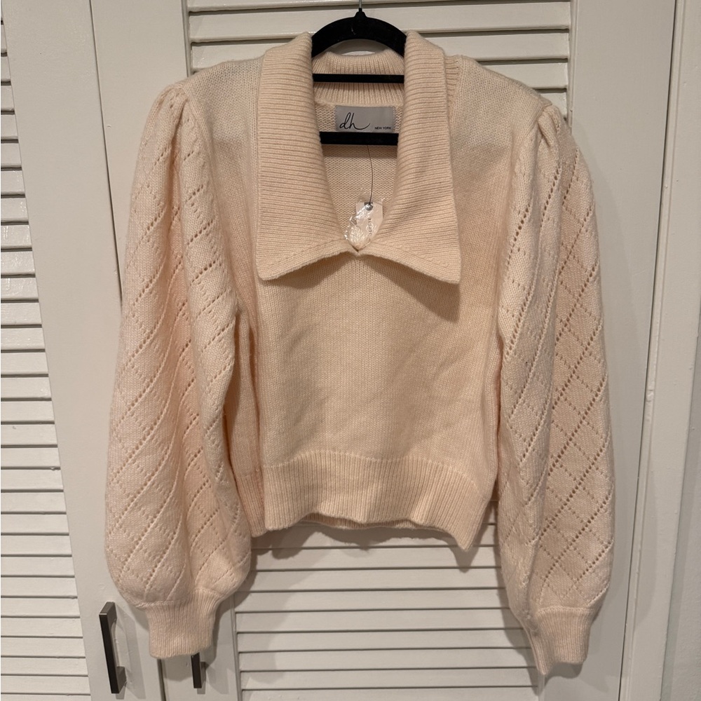 Elegant Cream Sweater with Puff Sleeves